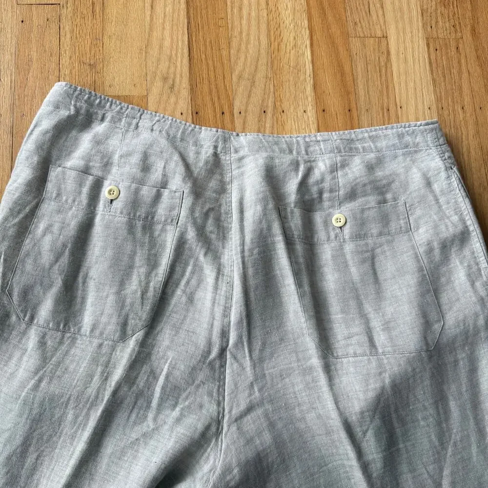 Nautica Explorer Cream Linen Loose Fit Drawstring Pants Sz L Vacation Beach Pool
